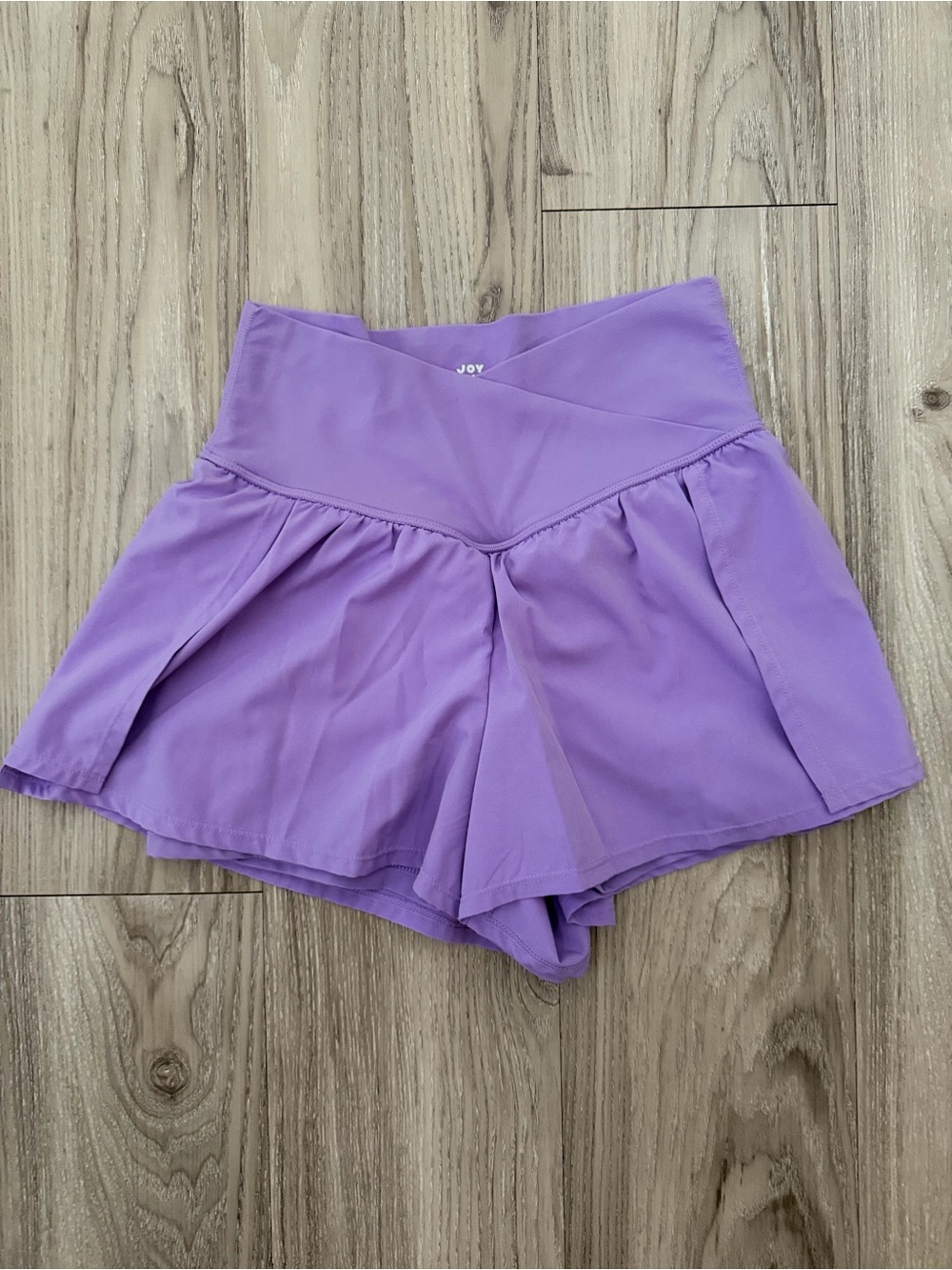 JoyLab Women's High-Waisted Crossover Waistband Spandex Shorts Lilac Purple